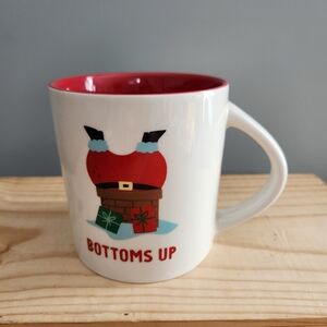 Festive 'Bottoms Up' Santa Christmas Holiday Ceramic Mug Double-sided NWT
